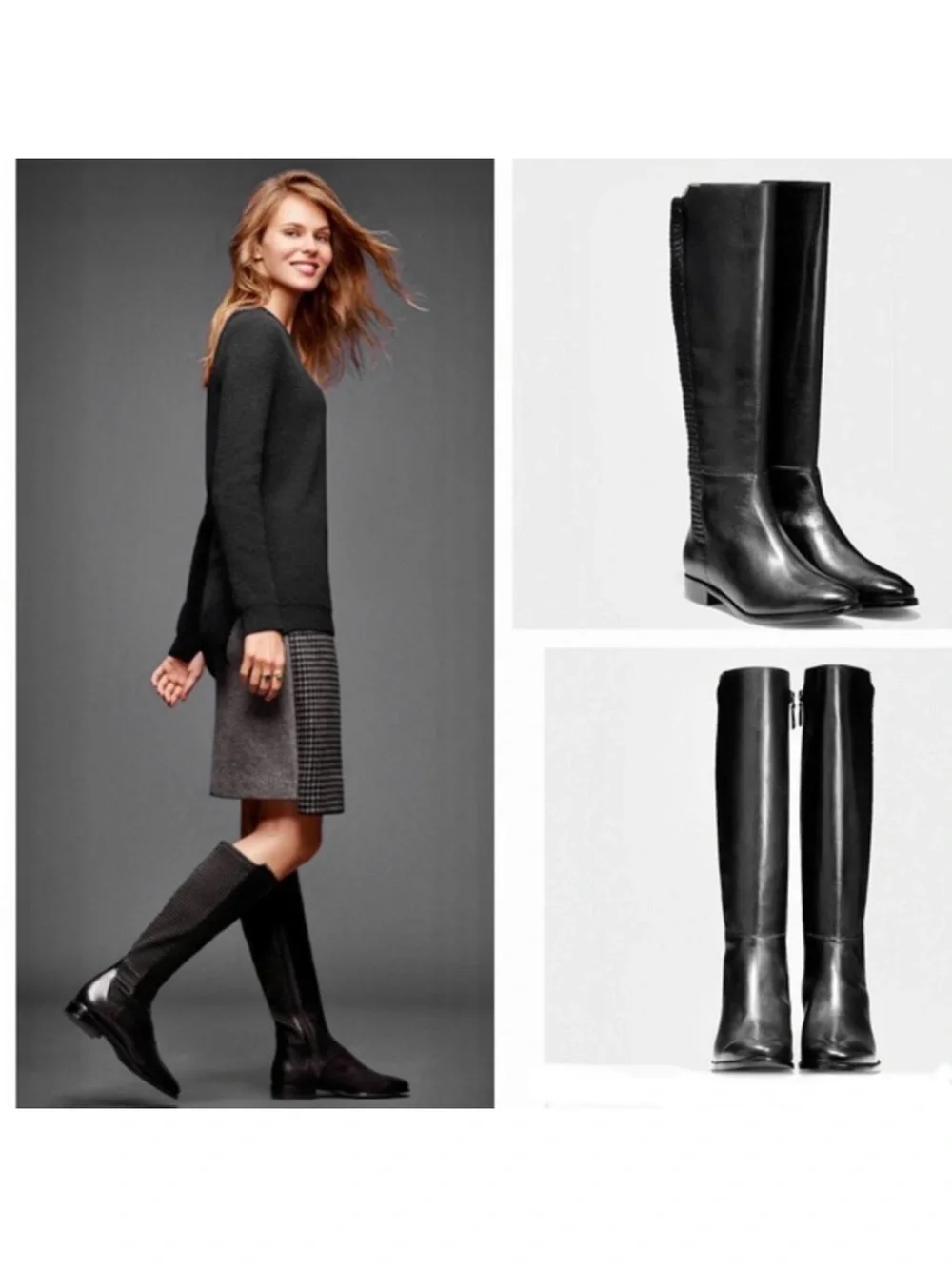 Cole Haan Women's Dutchess OTK Motorcycle Boots Black Leather 5B US stretch luxe